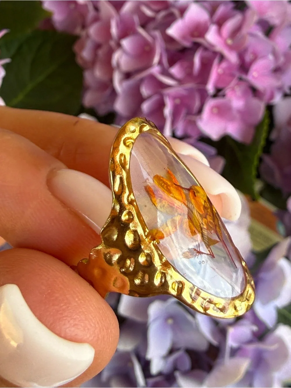 Adjustable Gold Pressed Flower Rings set of 4|Vintage Botanical Statement Jewery